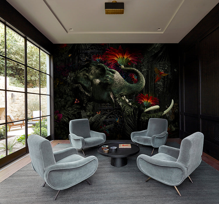 Stunning Orange Indian Elephant in the Forest Wall Decor Wallpaper Mural M1052