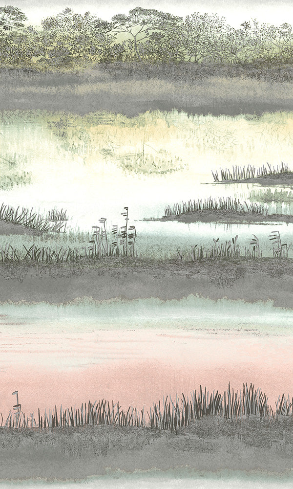Exquisite Blush Pink Watercolor-style Wetlands Decorative Wallpaper R6106
