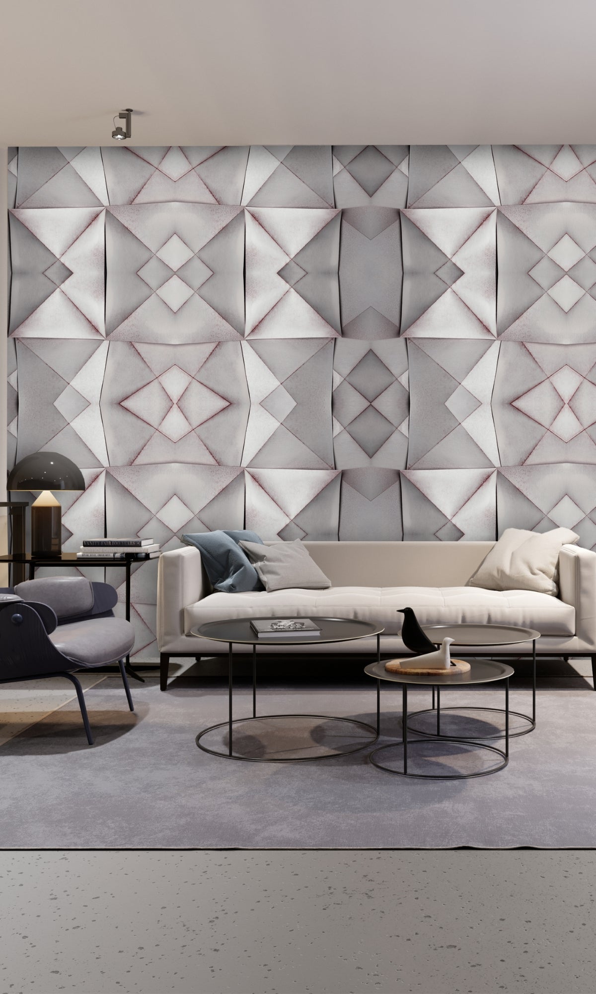Neutral-toned Paper Mural Wallpaper with Geometric Shapes Design (Model M1318)