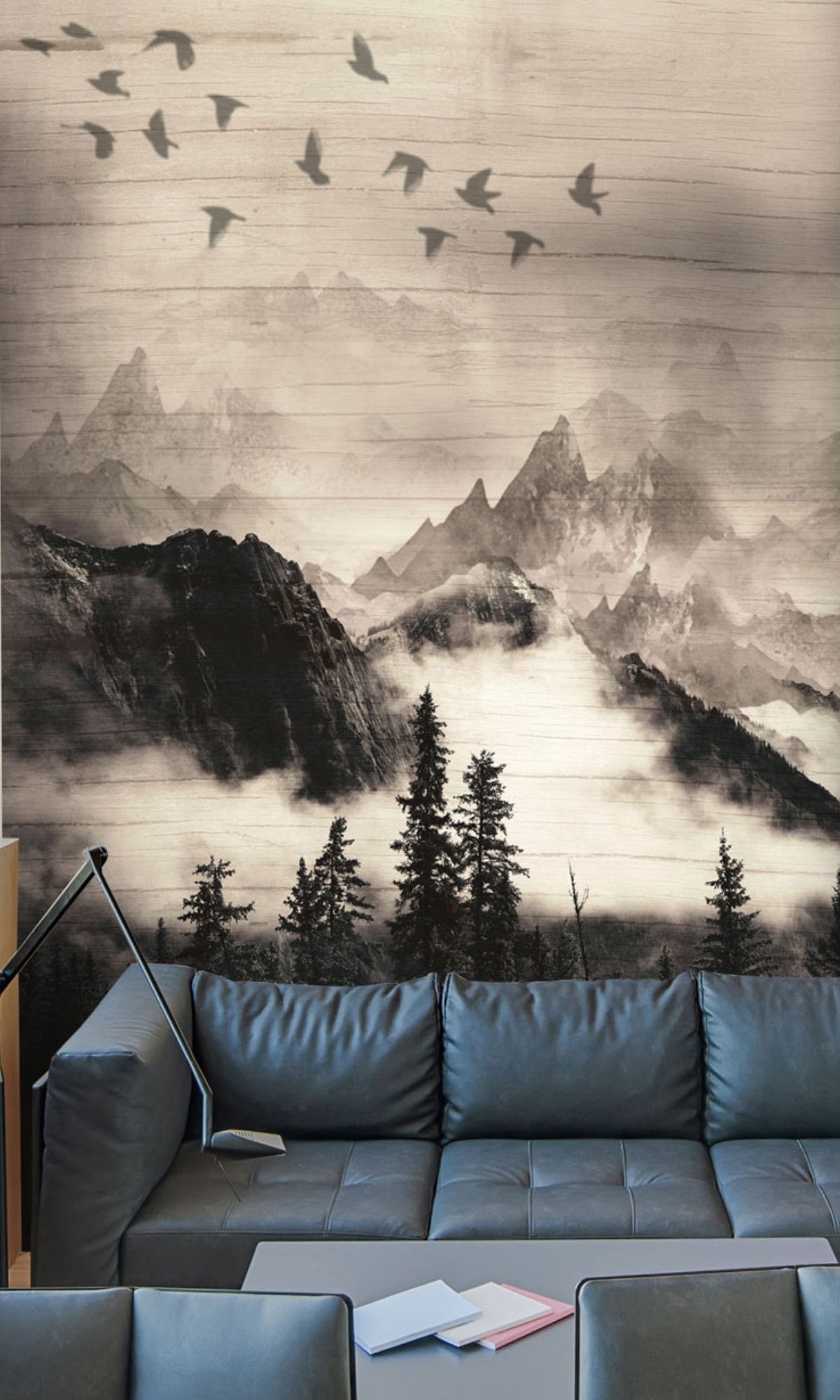 Elegant Neutral - Hued Bird Migration Mural Wallpaper M1387