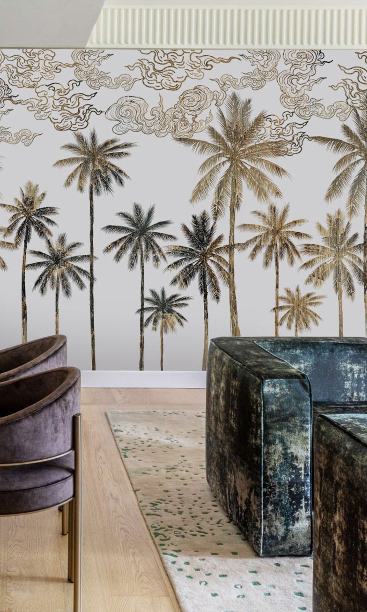 Autumn-themed Green and Orange Tropical Palm Leaves Decorative Mural Wallpaper M1266
