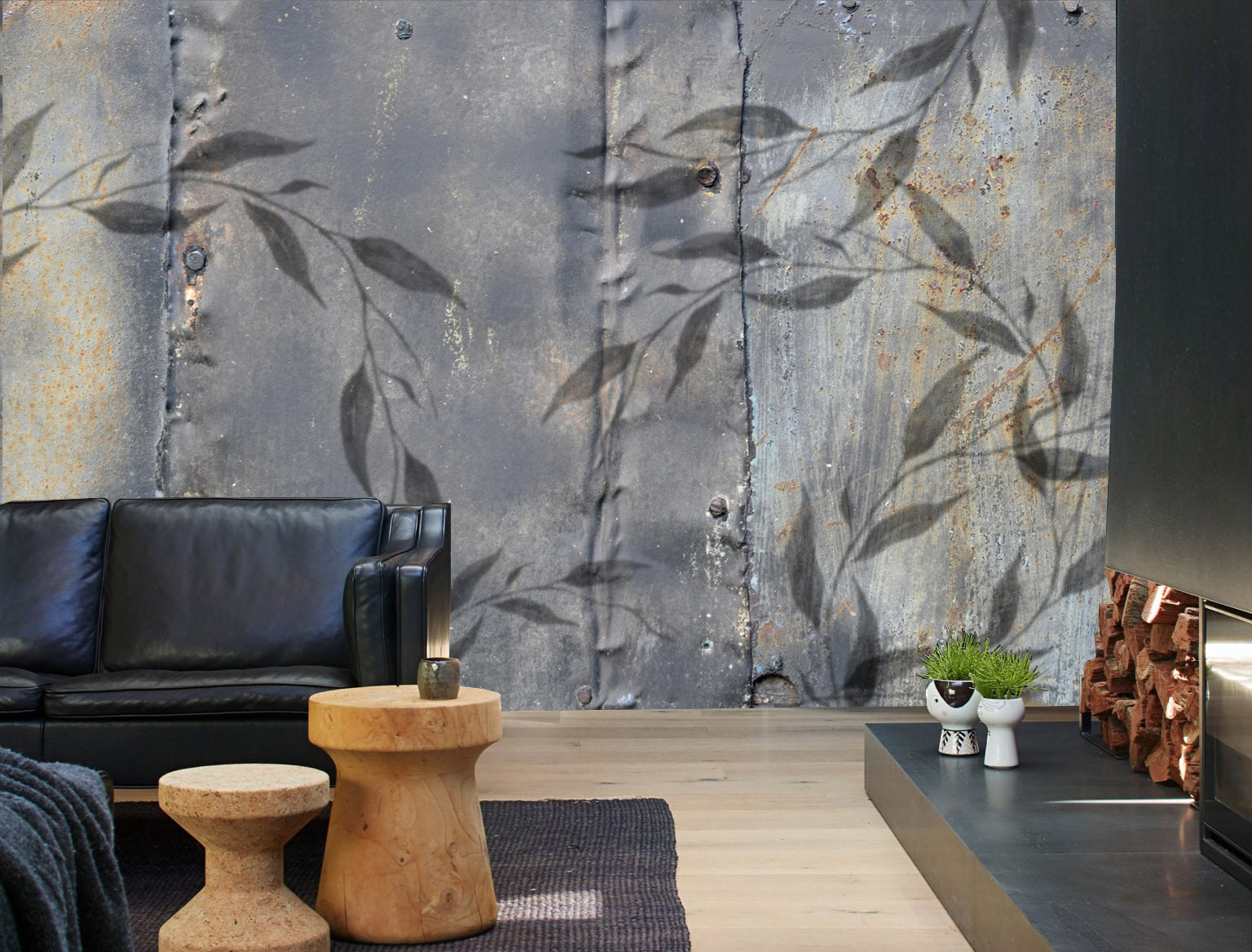 Vintage Gray Shadow Metal Effect Mural Wallpaper M1320 - Timeless Decor Piece