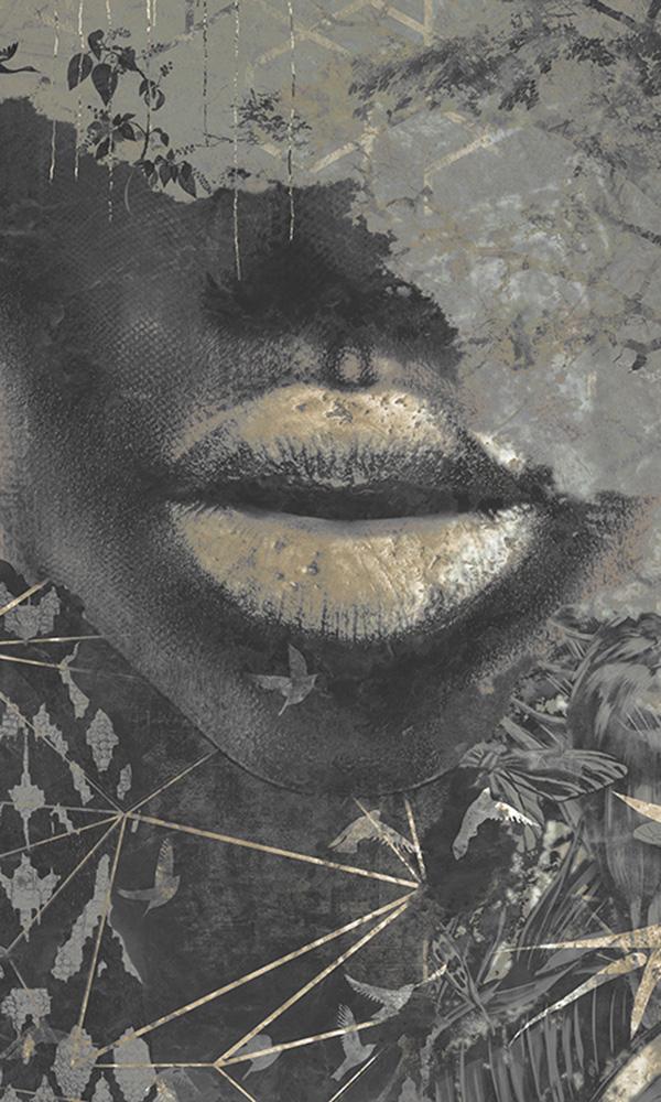 Grey African Queen Inspired Mural Wallpaper M9467 - Sample for Interior Decoration