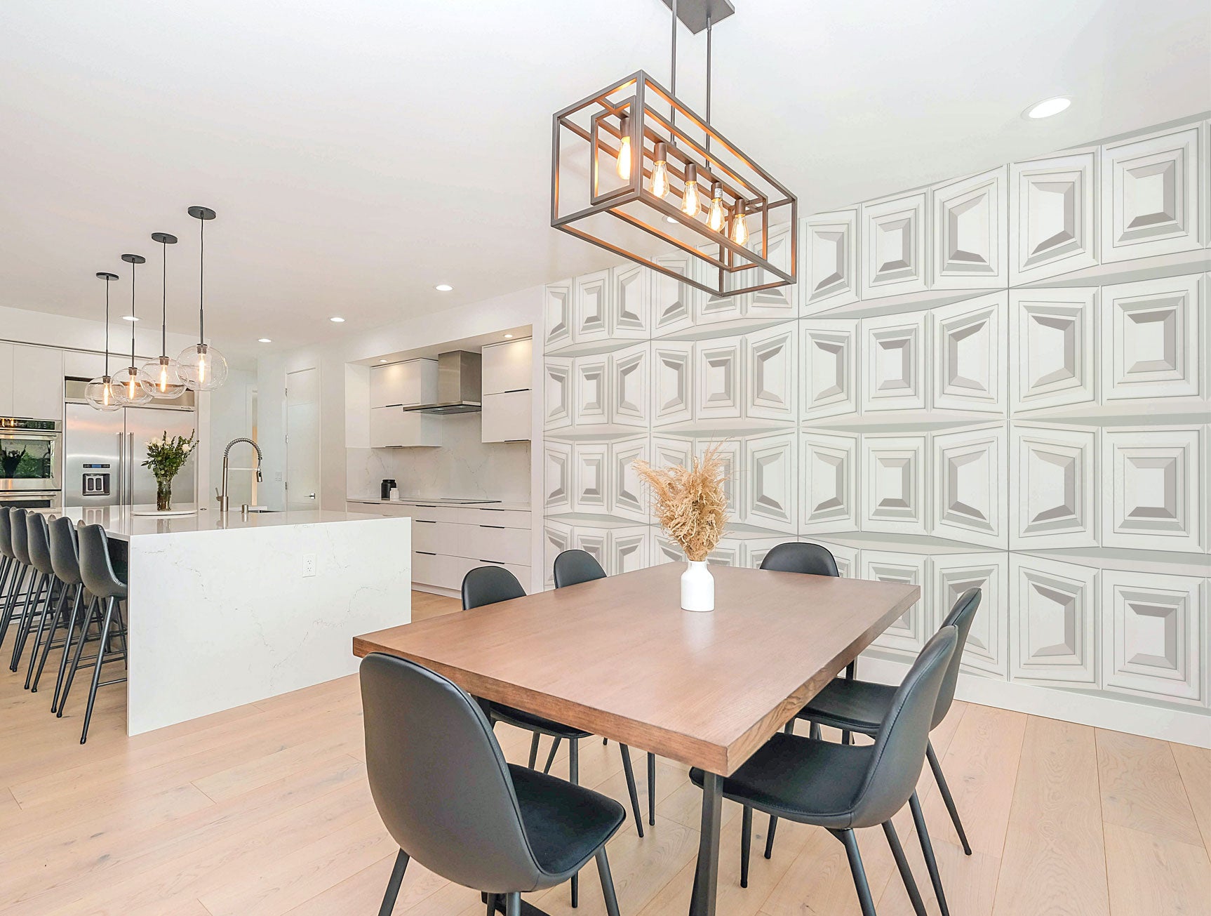 Stylish Black and White Geometric Square Design Digital Mural Wallpaper M1274 for Home Decor