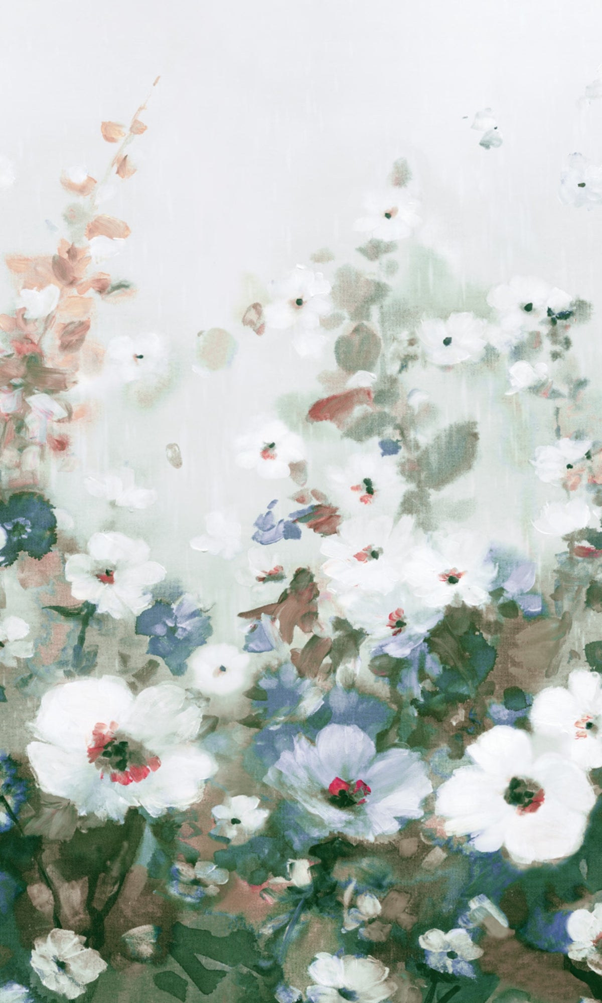 RM2068 Blue Floral Wallpaper with Painted Flower Designs