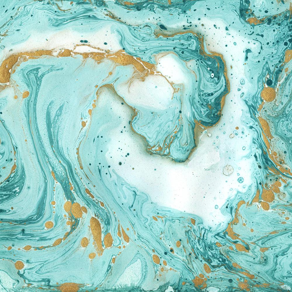 Stunning Teal and Gold Painted Marble Wallpaper Mural M9253