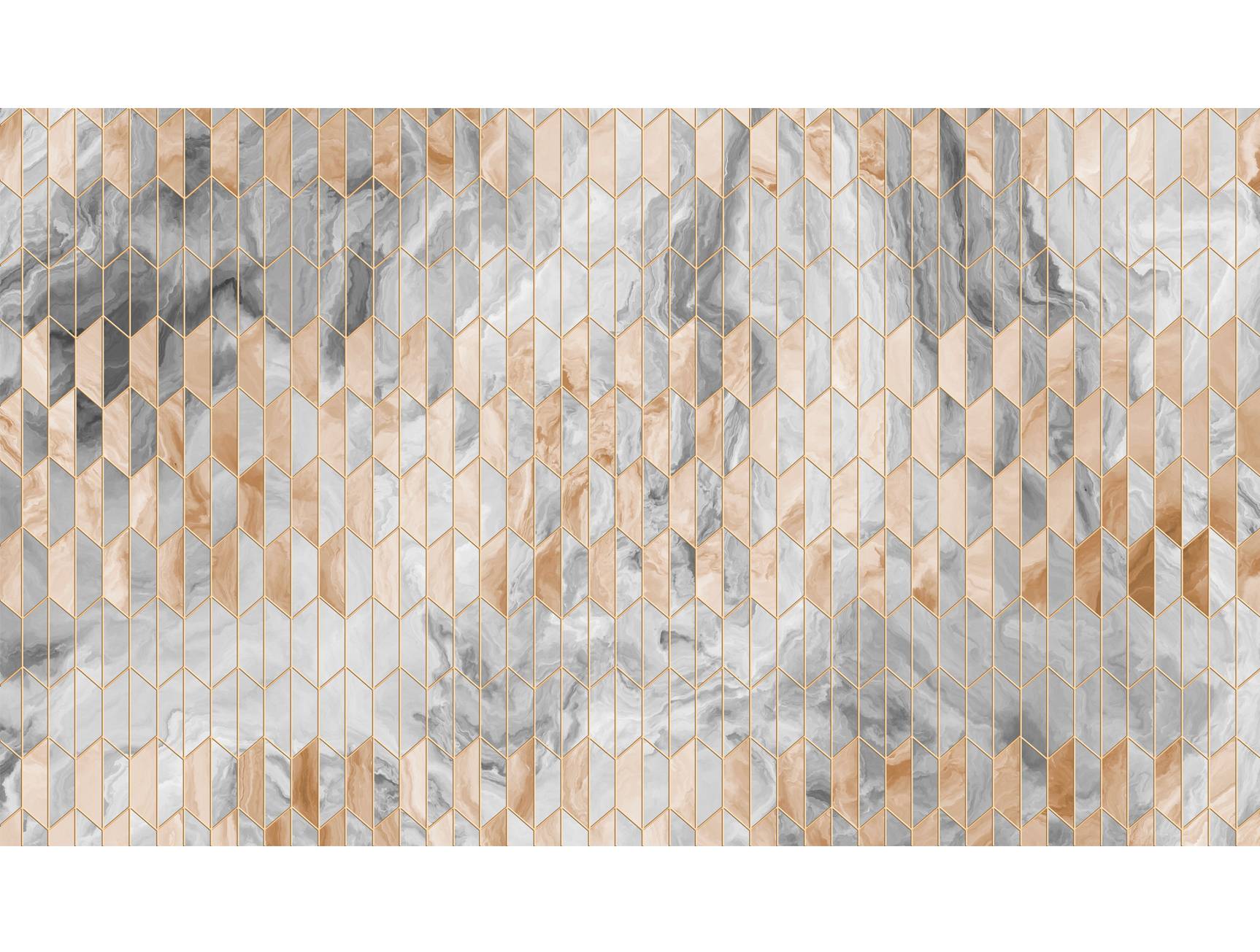 Stylish Neutral Marble Mural Wallpaper with Intricate Metal Elements - M1350