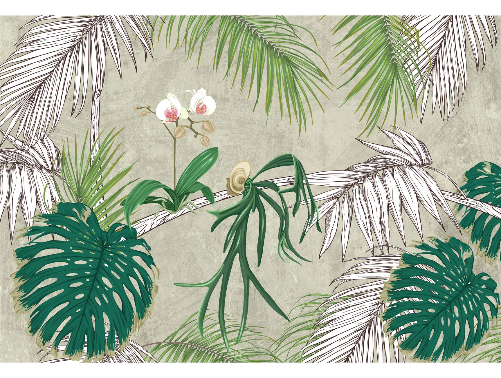 Exquisite Green Orchid Flower and Leaves Decorative Mural Wallpaper M1407 for Home Interiors
