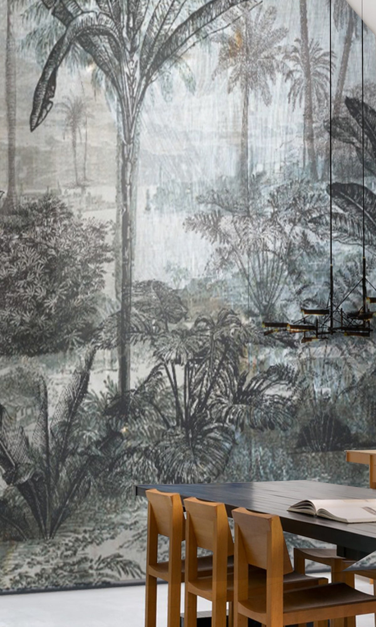 High - Quality Gray - Toned Tropical Shrubs Decorative Mural Wallpaper M1175