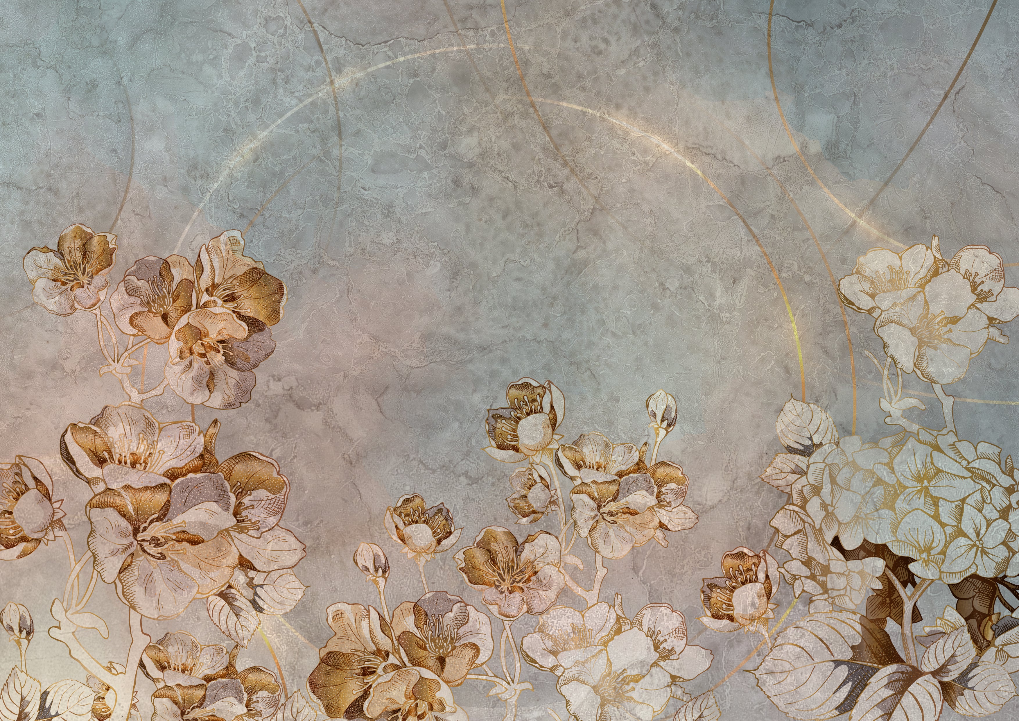 Elegant Neutral Spring Floral Mural Wallpaper M1207 for Home Decor
