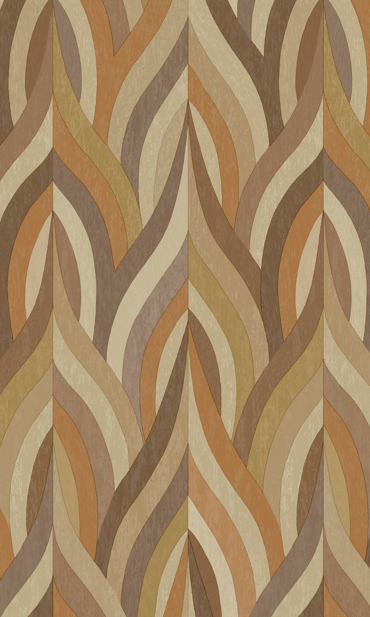 Stylish Orange Mocha Geometric Wallpaper with Interlacing Lines R8957
