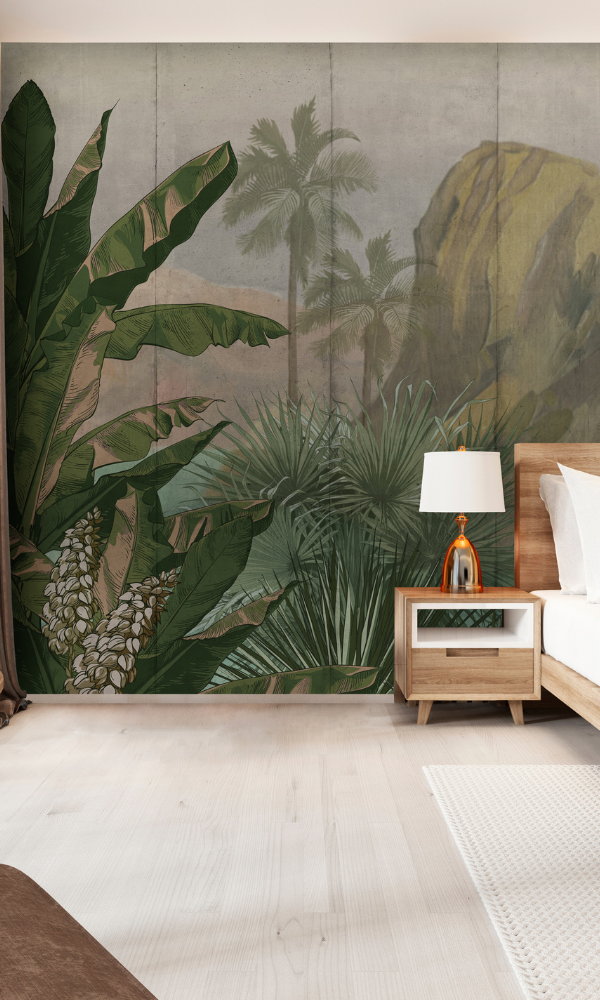 Exquisite Oil Painting Style Tropical Mountains Wallpaper Mural M9995