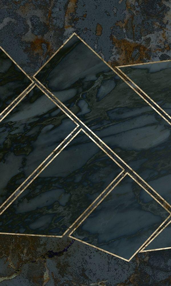 Navy Blue and Shimmering Gold Metallic Geometric Patterned Marble Style Wallpaper Mural Sample M1045