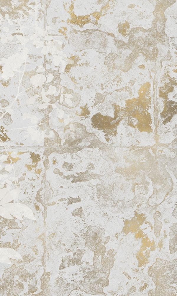 Stylish White and Gold Abstract Botanical Leaves Wallpaper Mural M1064