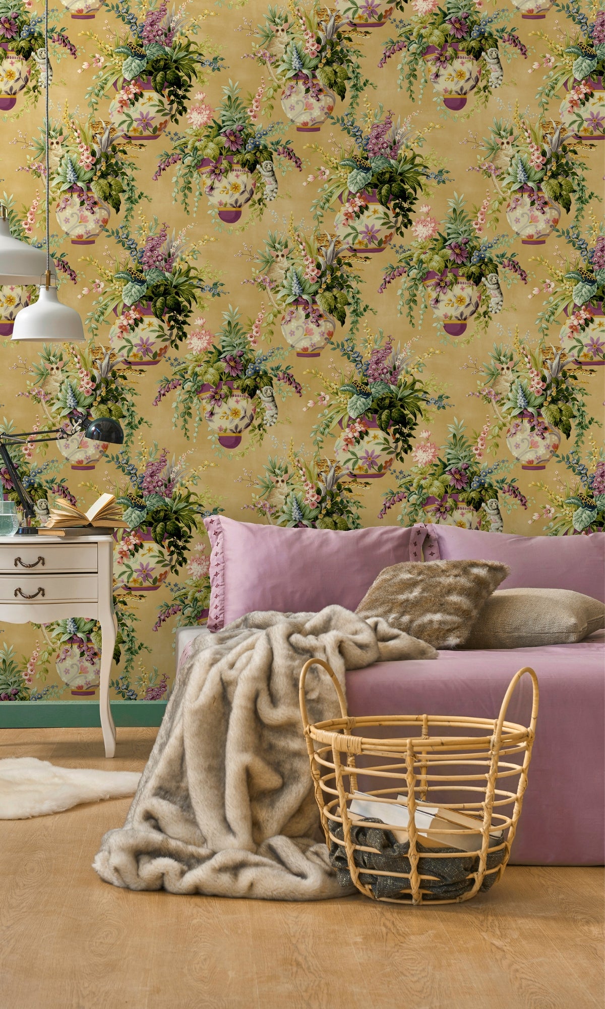 Stylish Ochre Vintage Tropical Hidden Jungle Wallpaper R8272