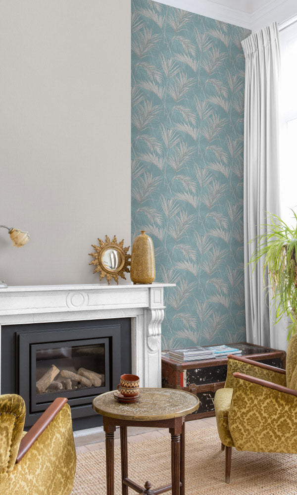 Blue Colored Dried Grass Design Wallpaper R6760 for Interior Decoration