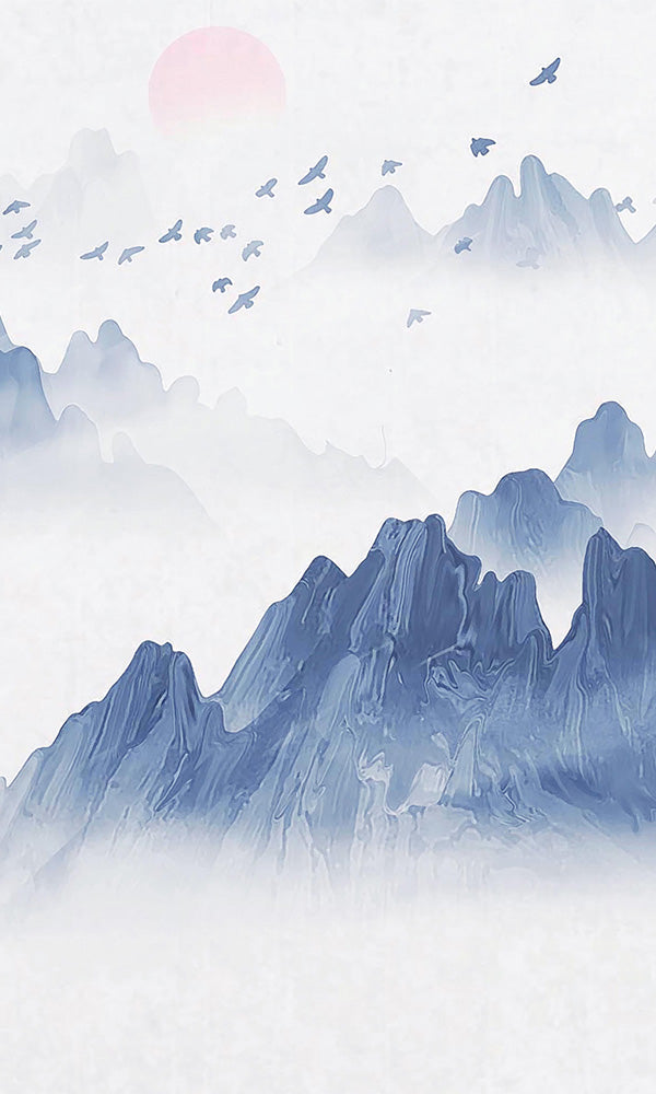 Enchanting Blue Mural of Misty Mountains Voyage - M9910