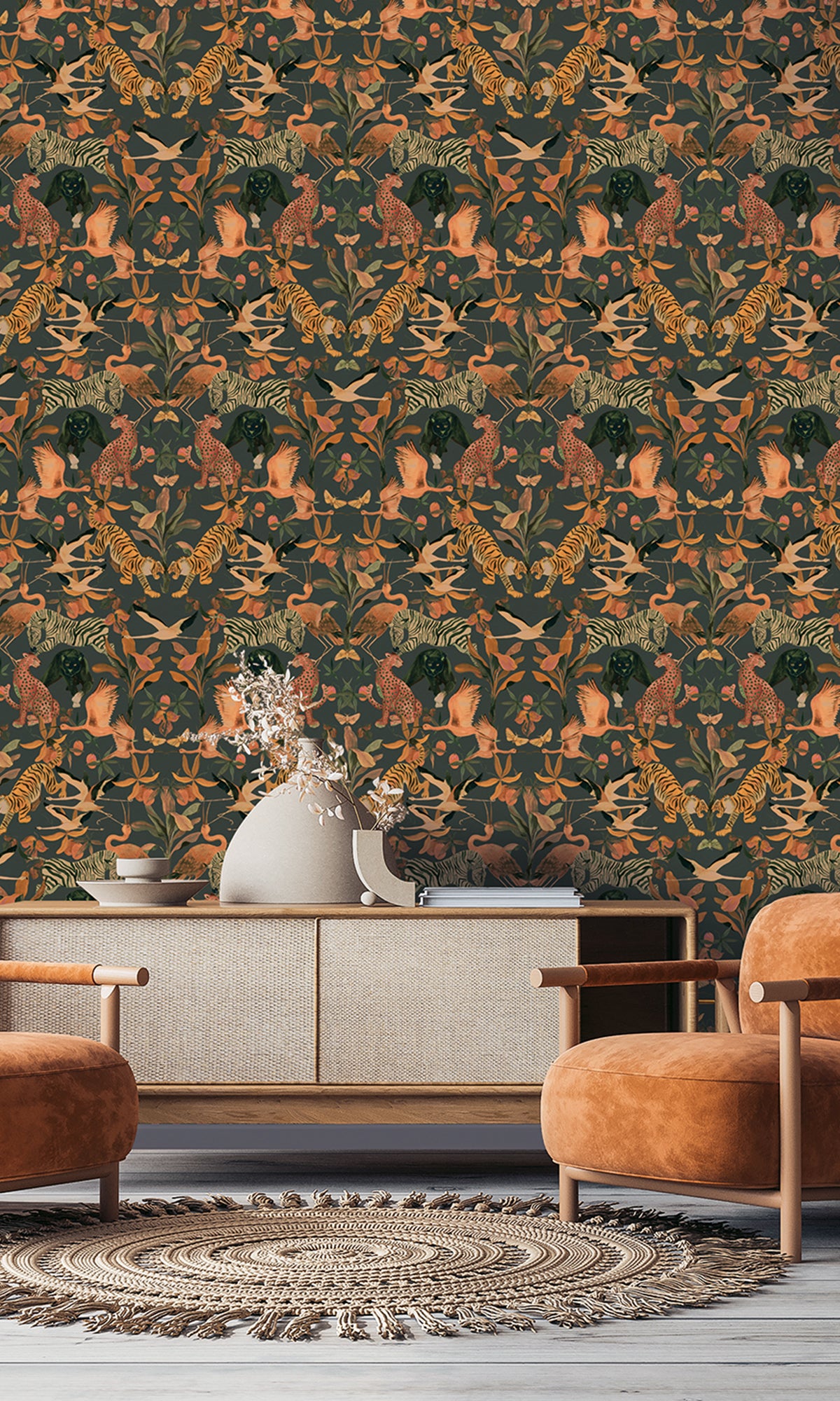Heron Green Exquisite Magic Animals Botanical Wallpaper RM9019