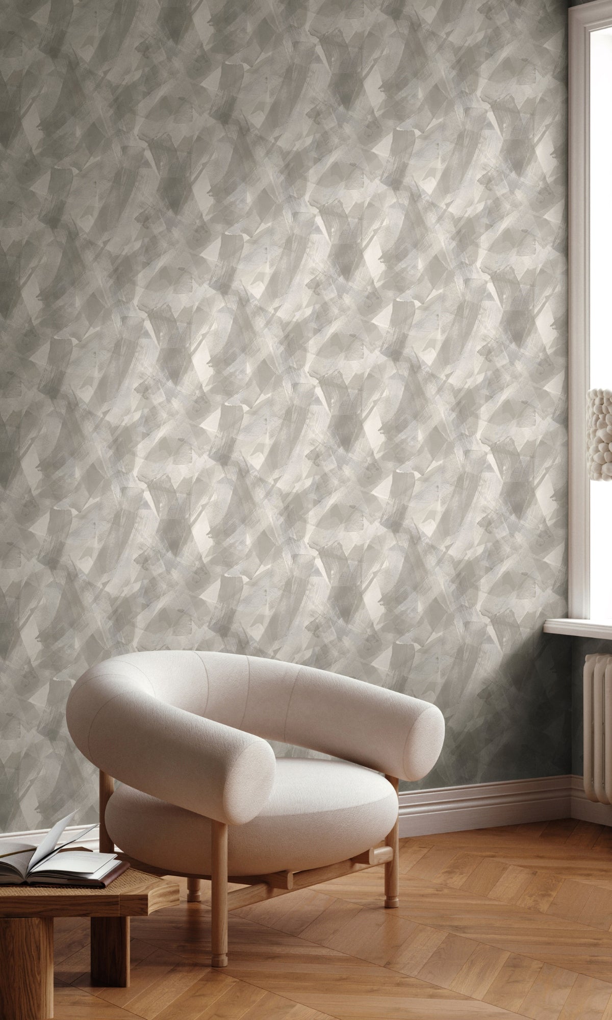 Bold Grey Dove Sweeping Brushstrokes Modern Wallpaper R8932