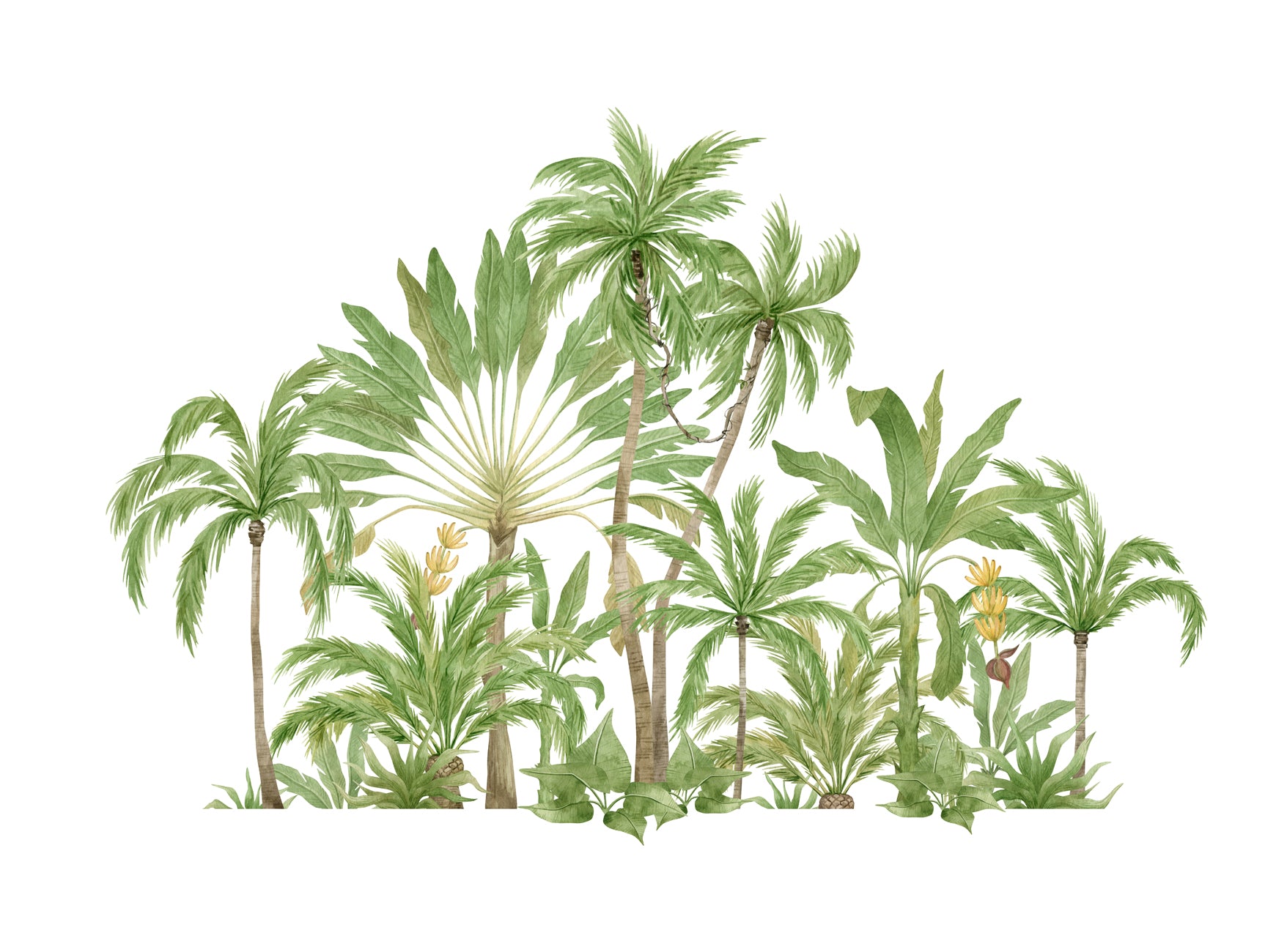 Exquisite Hand-Painted Tropical Green Mural Wallpaper - Design M1408