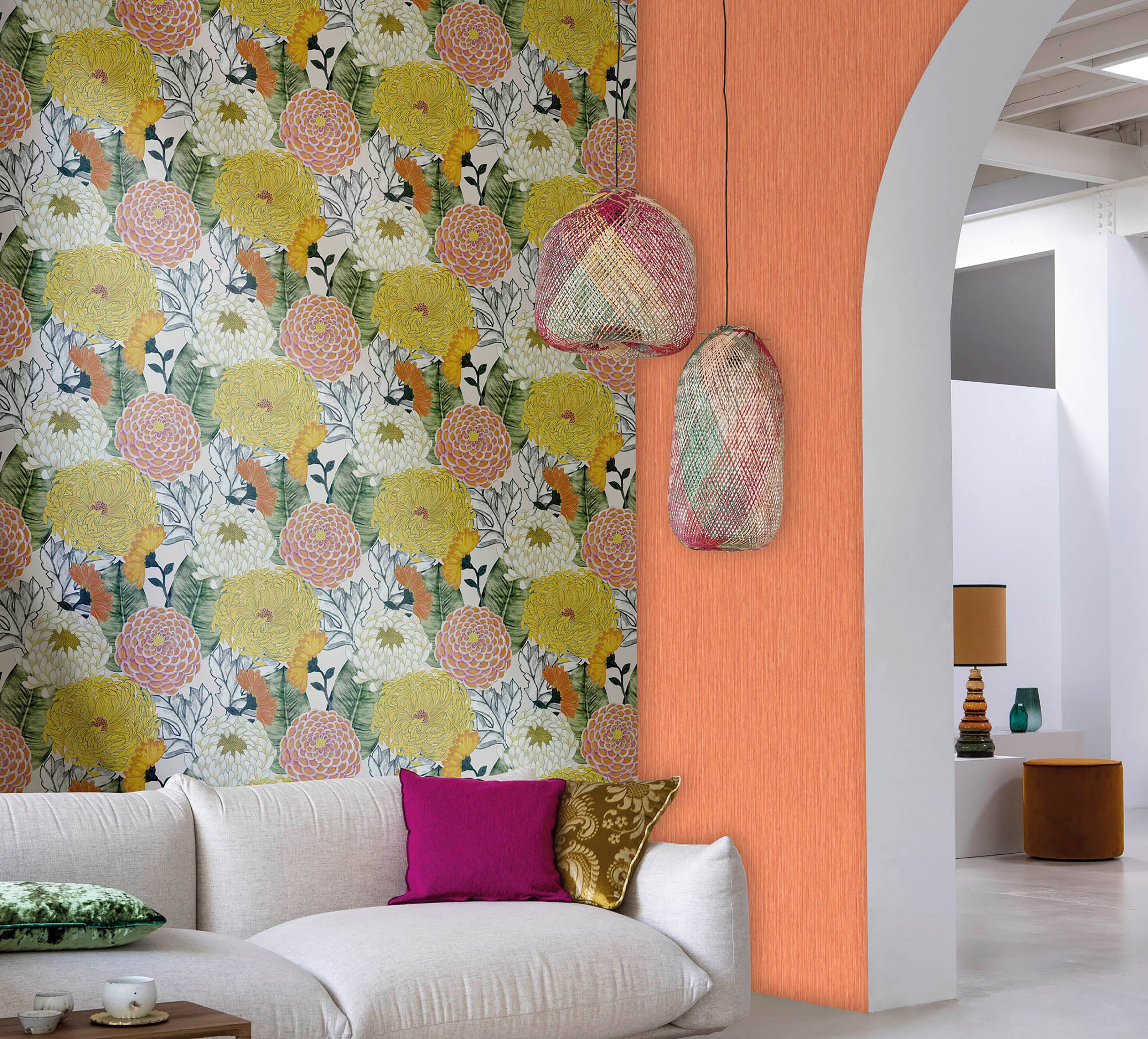 Vibrant Orange Bold Floral Wallpaper R8125 for Stunning Home Decor