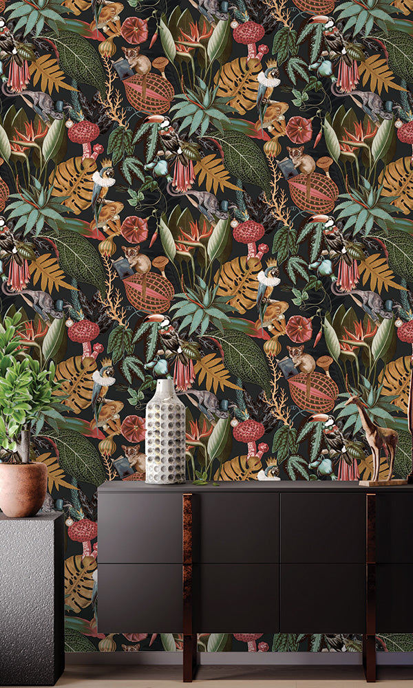 Charcoal Tropical Party-Inspired Wallpaper R6494