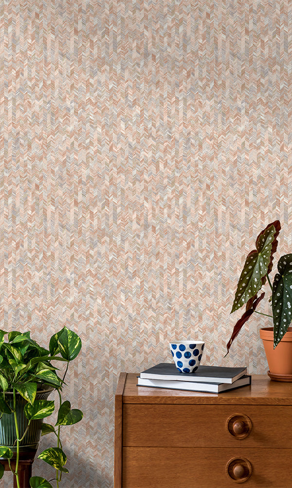 Vibrant Orange Herringbone Pattern Wallpaper R7351 for Interior Decoration