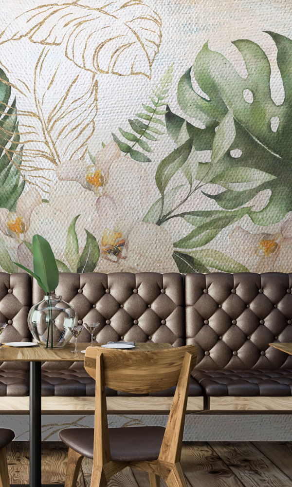 Vibrant Green Tropical Floral and Leaf Wallpaper Mural M9970