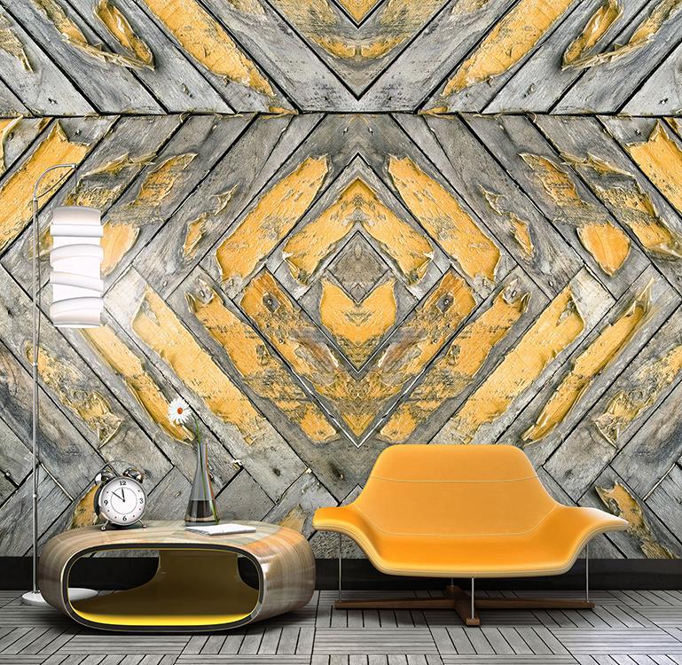 Sample of Ochre - toned Digital Wallpaper M8924 with Peeling Wood Texture