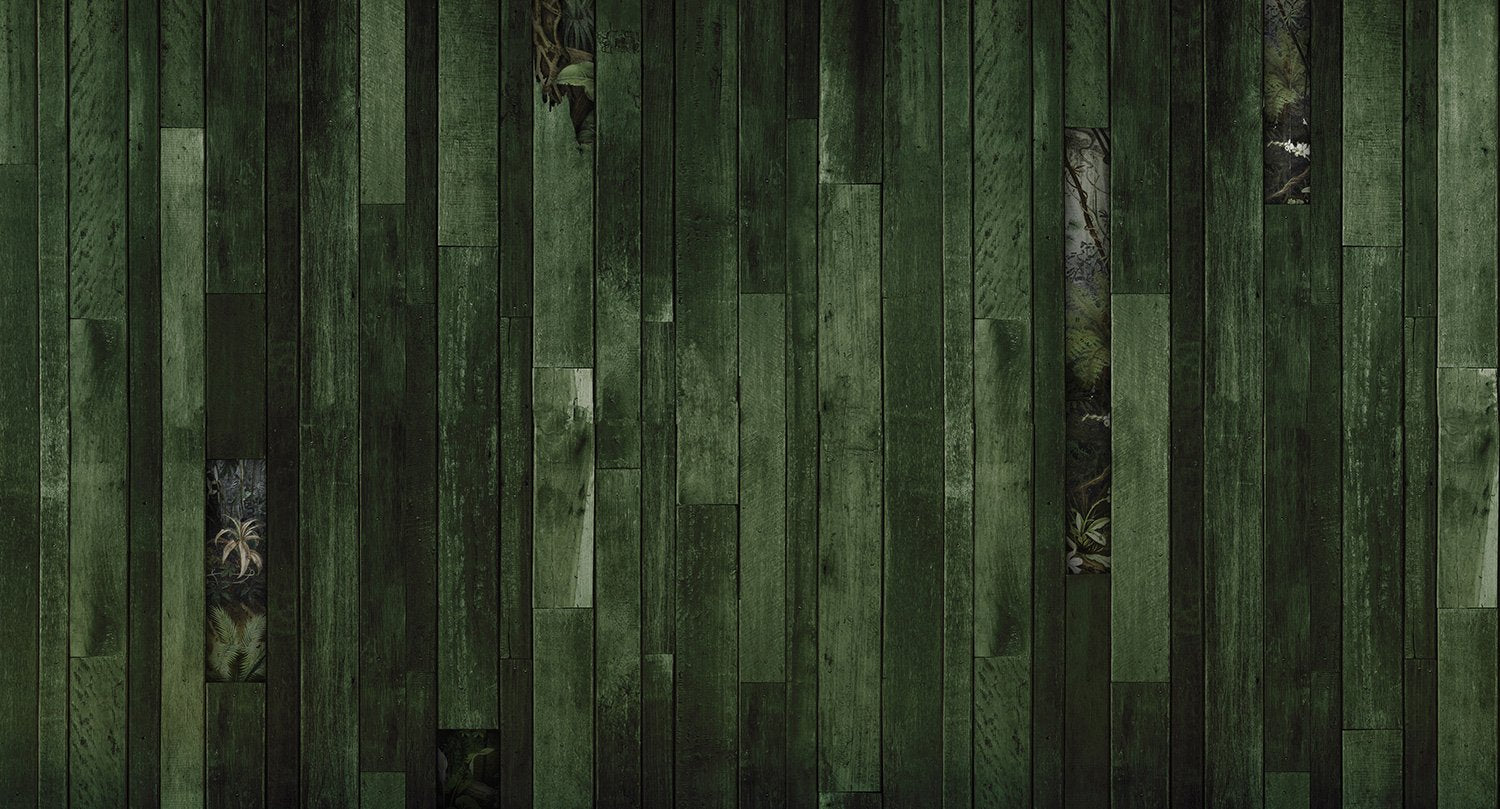 Sample of Green Tropical Wood-Inspired Mural Wallpaper M9503