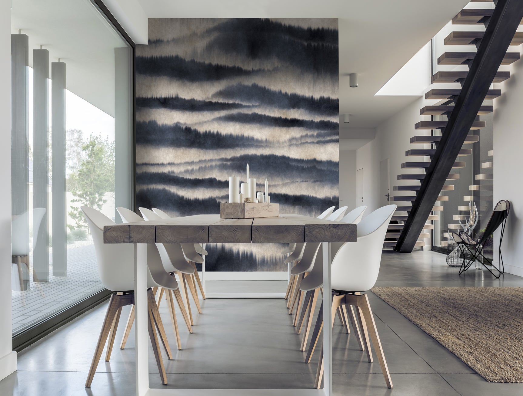 High - Quality Blue Abstract Mountain Scene Mural Wallpaper M1374