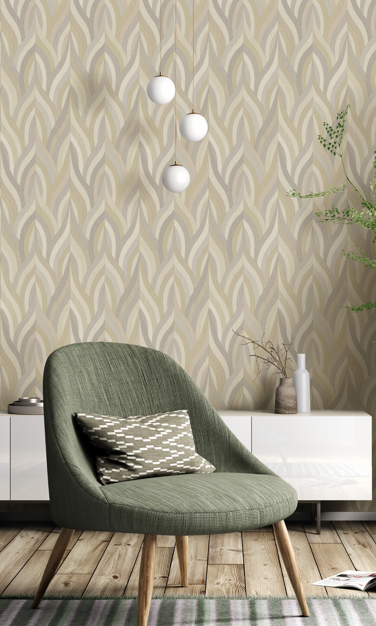 Stylish Modern Neutral Geometric Wallpaper with Interlacing Lines R8954
