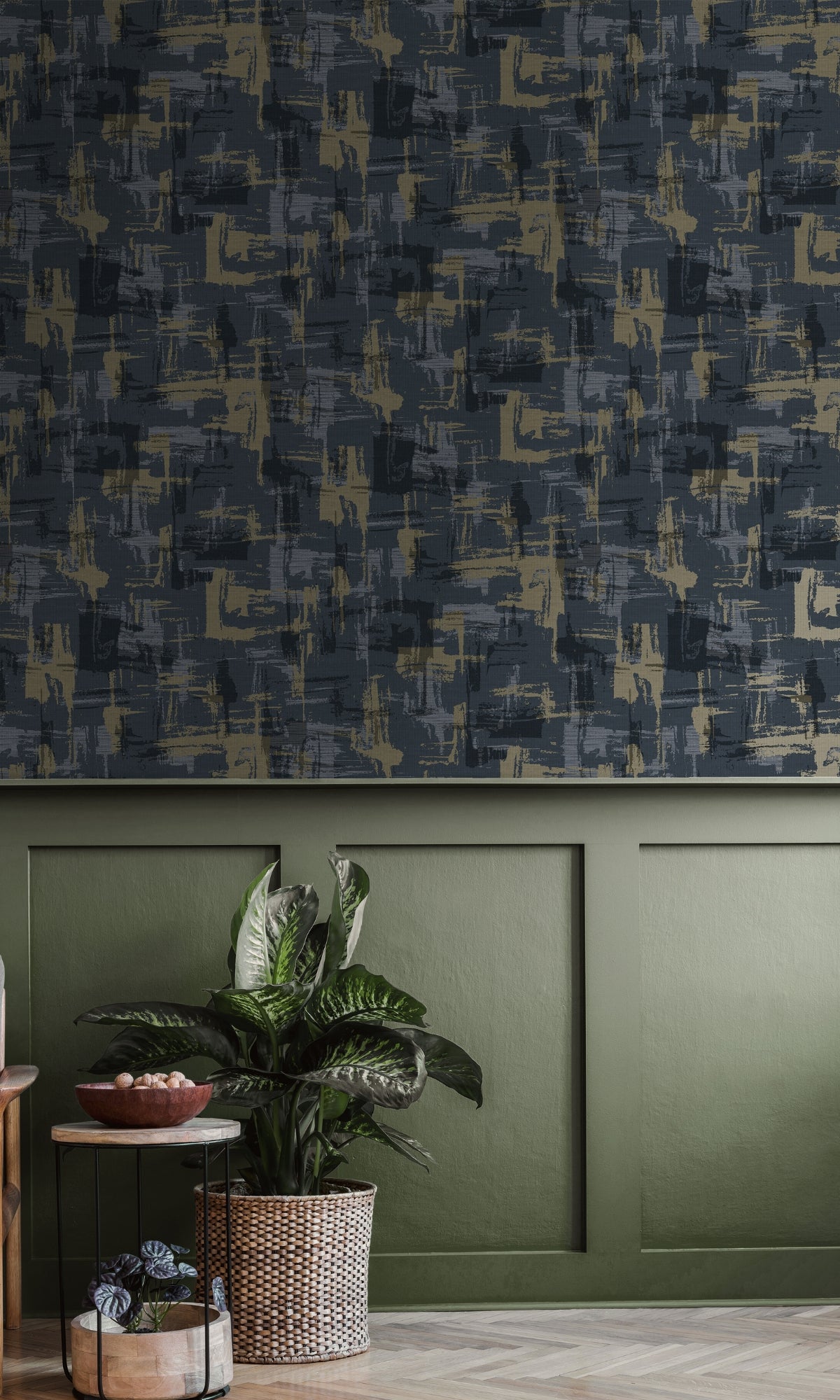 Navy Blue Vintage - Style Abstract Geometric Wall - Decor Wallpaper R8778