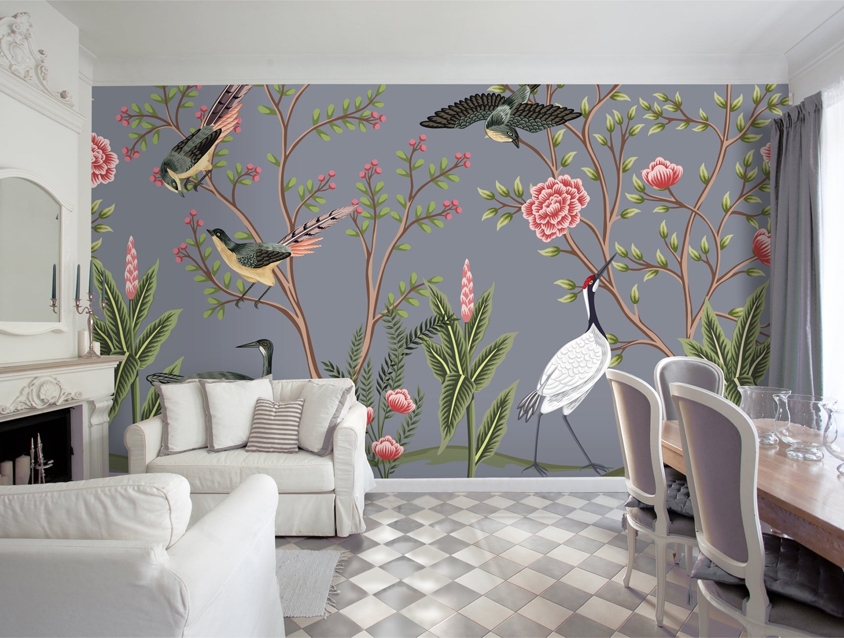 Stylish Gray and Colorful Customizable Vintage Garden Mural Wallpaper M1411