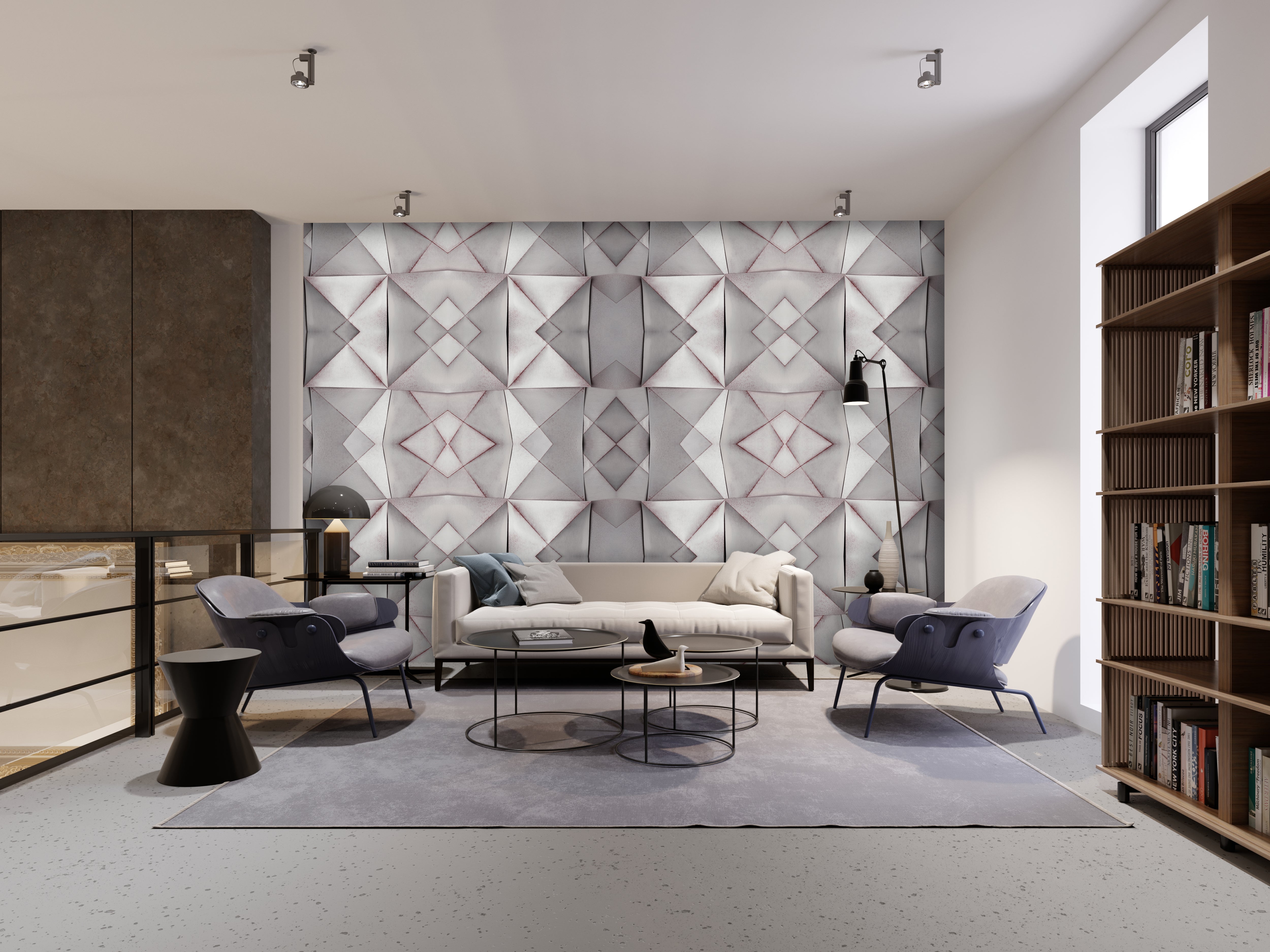 Neutral-toned Paper Mural Wallpaper with Geometric Shapes Design (Model M1318)