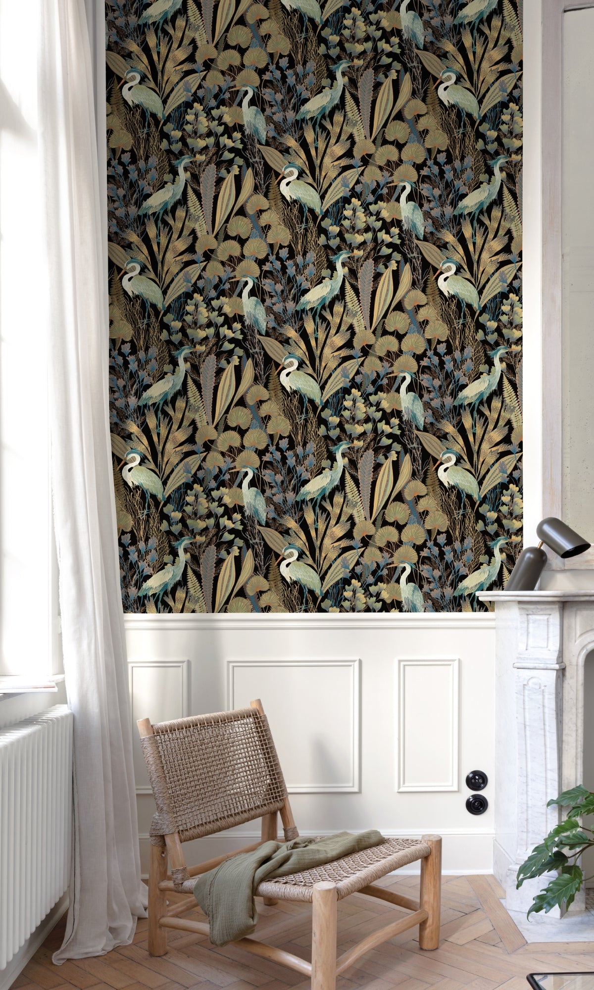 Tropical Black Heron Birds Wallcovering R8895 - Ideal for Home Decor