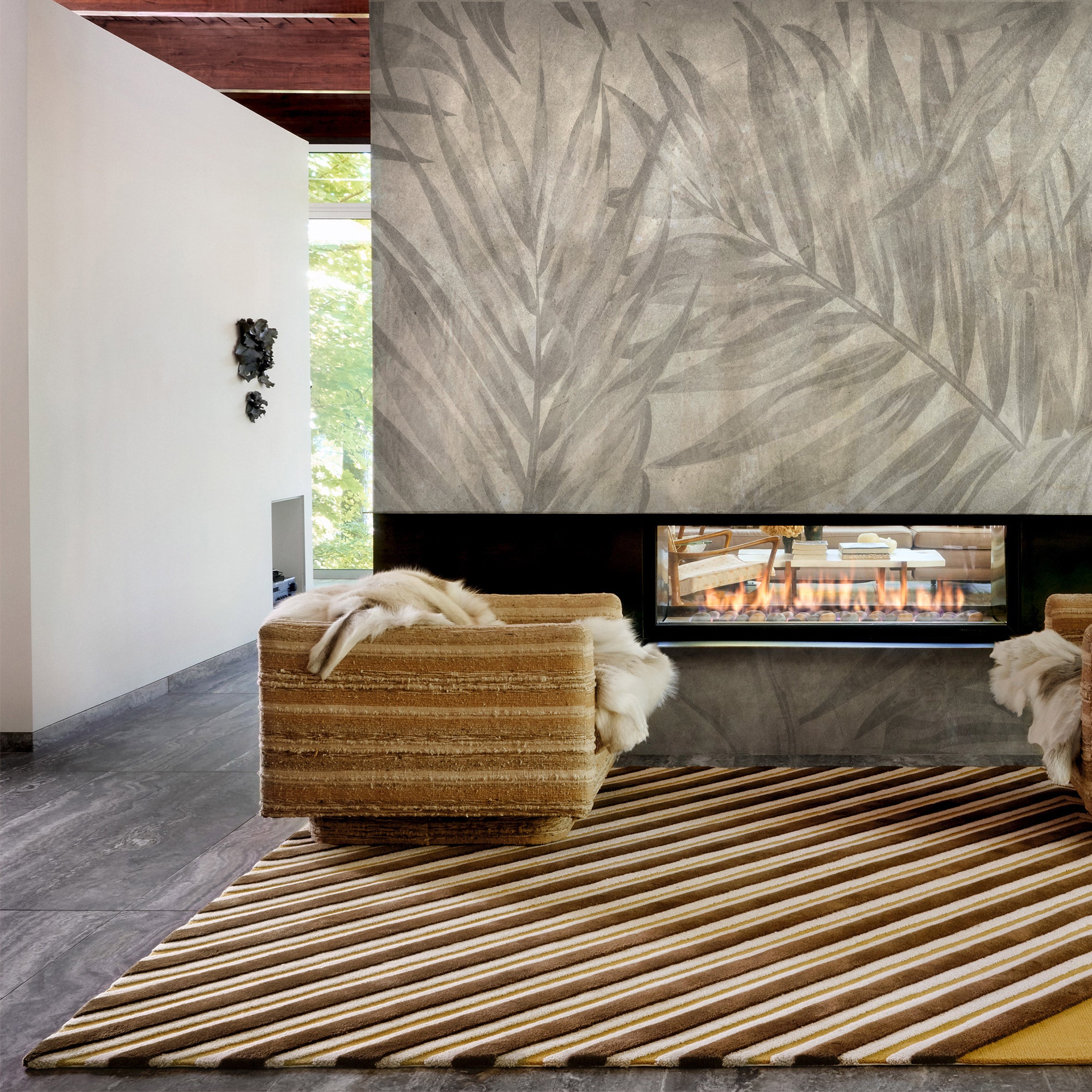 Exquisite Monochromatic Gray Palm Leaves Design Mural Wallpaper M1242 for Interior Decor