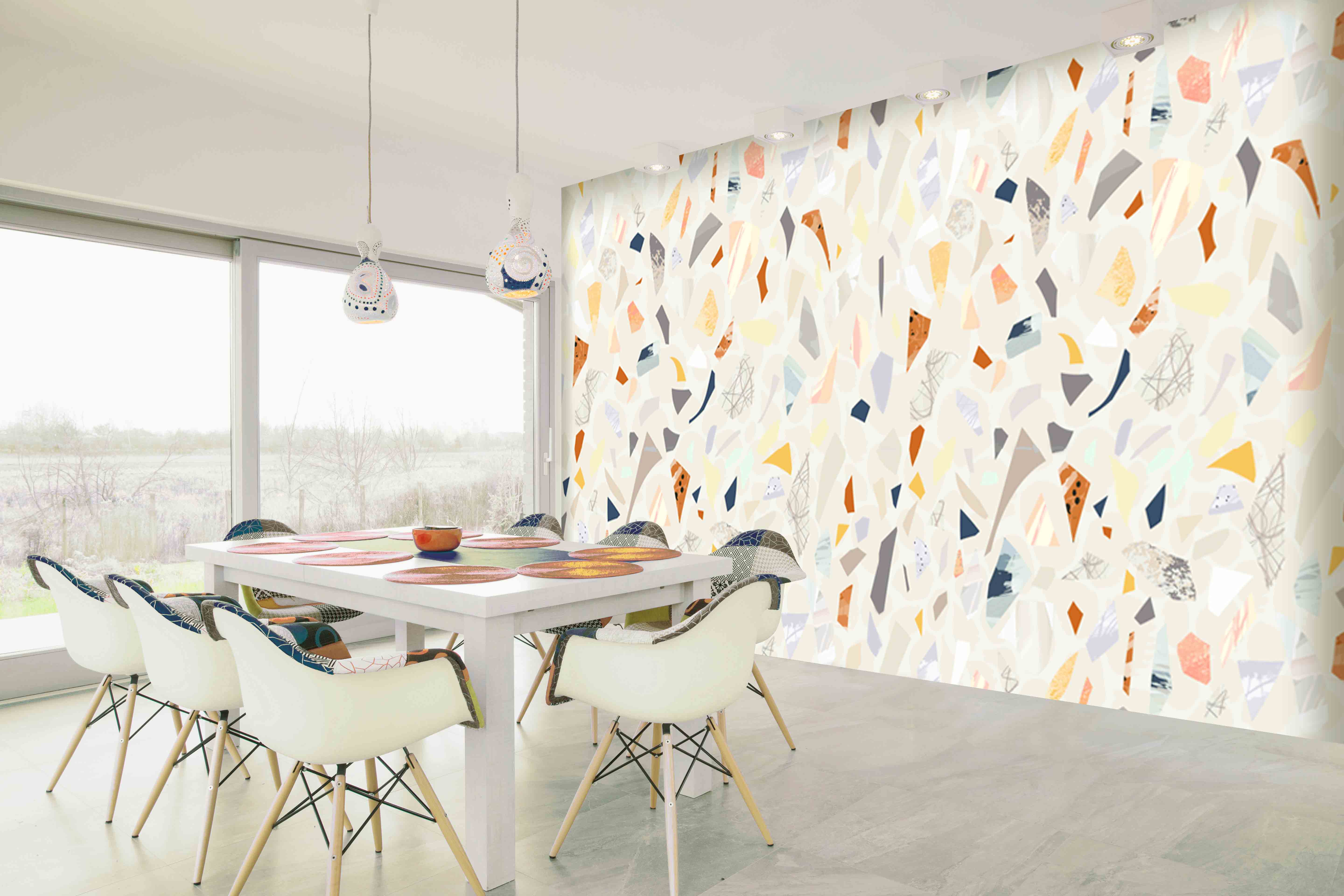 Exquisite Neutral Terrazzo Pattern Mural Wallpaper M1397 for Interior Decor