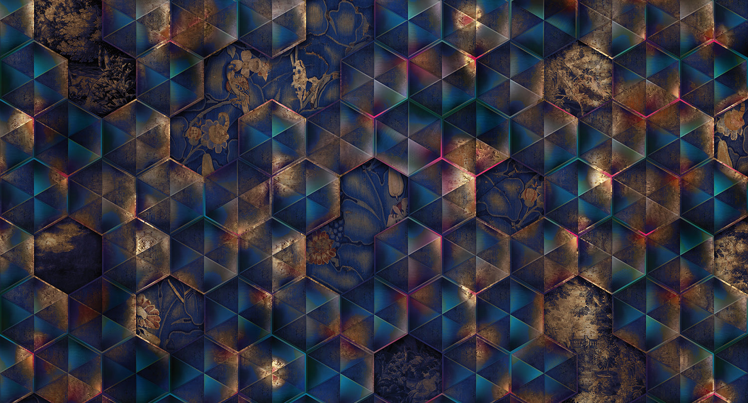Stunning Blue Reflective Tiles Pattern Mural Wallpaper Design M9554
