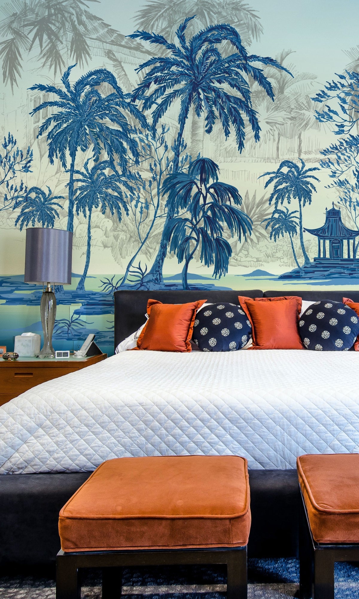 Exquisite Blue Chinoiserie Design Mural Wallpaper M1417