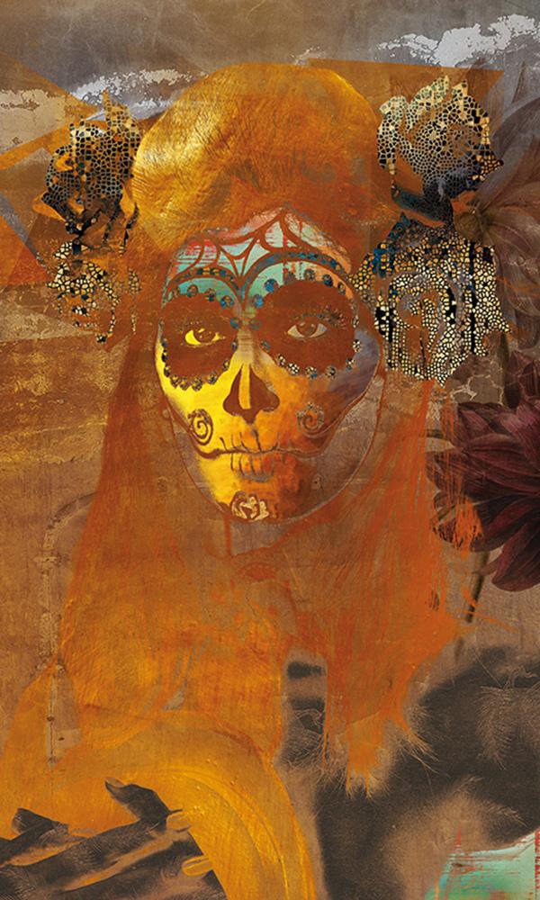 Vibrant Orange Dia de los Muertos Mural - Sample M9478