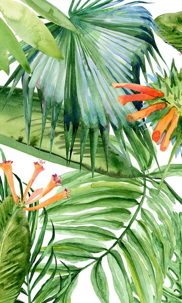 Sample of Green Lively Tropical Leaves III Mural M9961