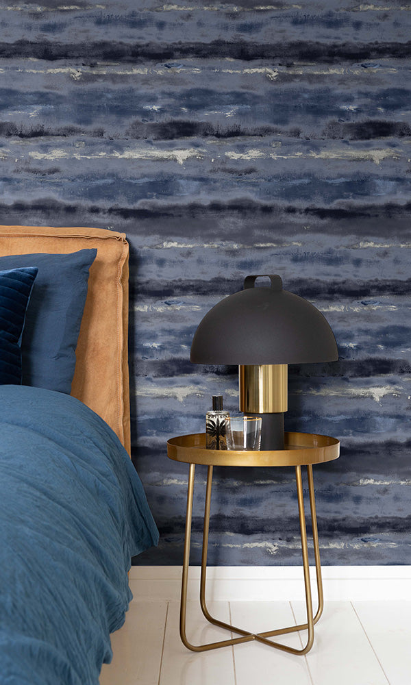 Metallic Charcoal Blue Dyed Ink Art Canvas Wallpaper R6235