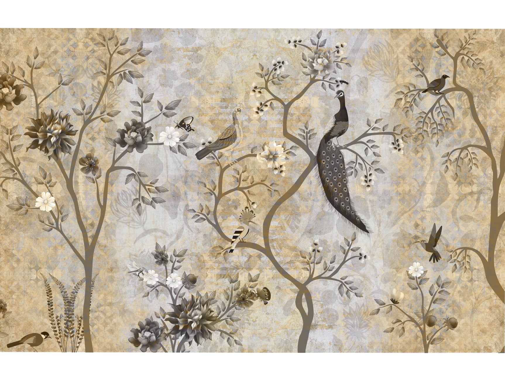 Neutral-toned Decorative Garden Mural Wallpaper M1446 for Home and Office