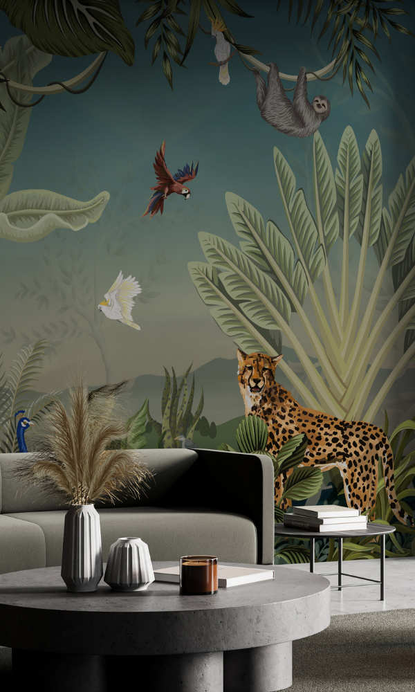Exquisite Jungle - Inspired Panoramic View Wallpaper Mural M9993 for Interior Decoration