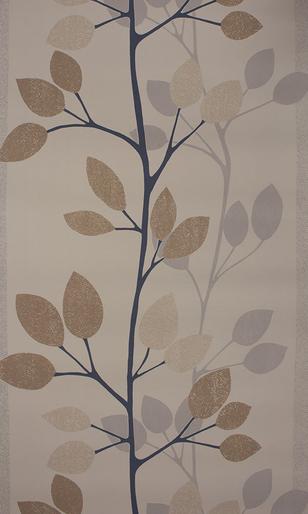 Navy Blue and Beige Elegant Small Leaf Stripe Pattern Wallpaper R7012 for Interior Decoration