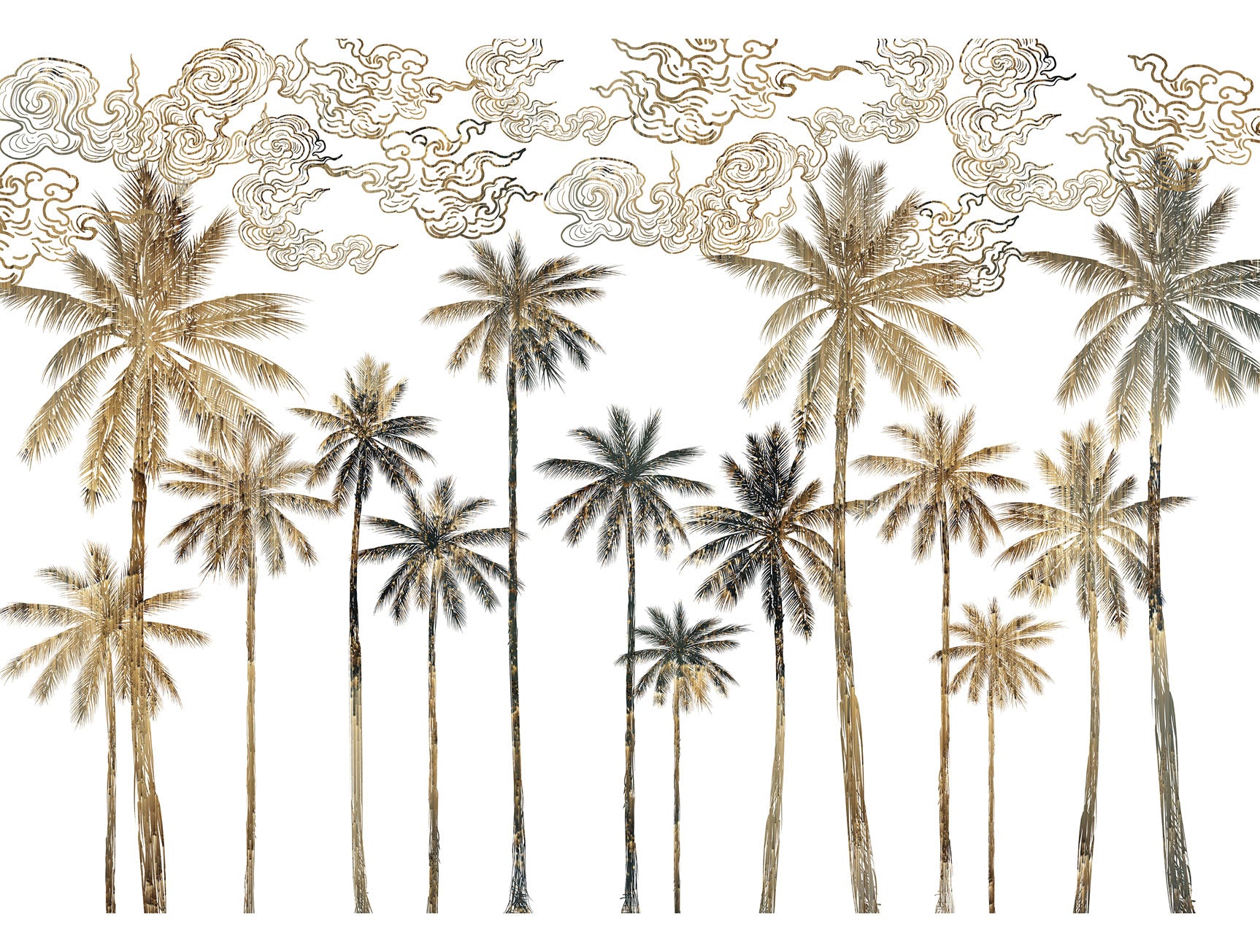 Autumn-themed Green and Orange Tropical Palm Leaves Decorative Mural Wallpaper M1266