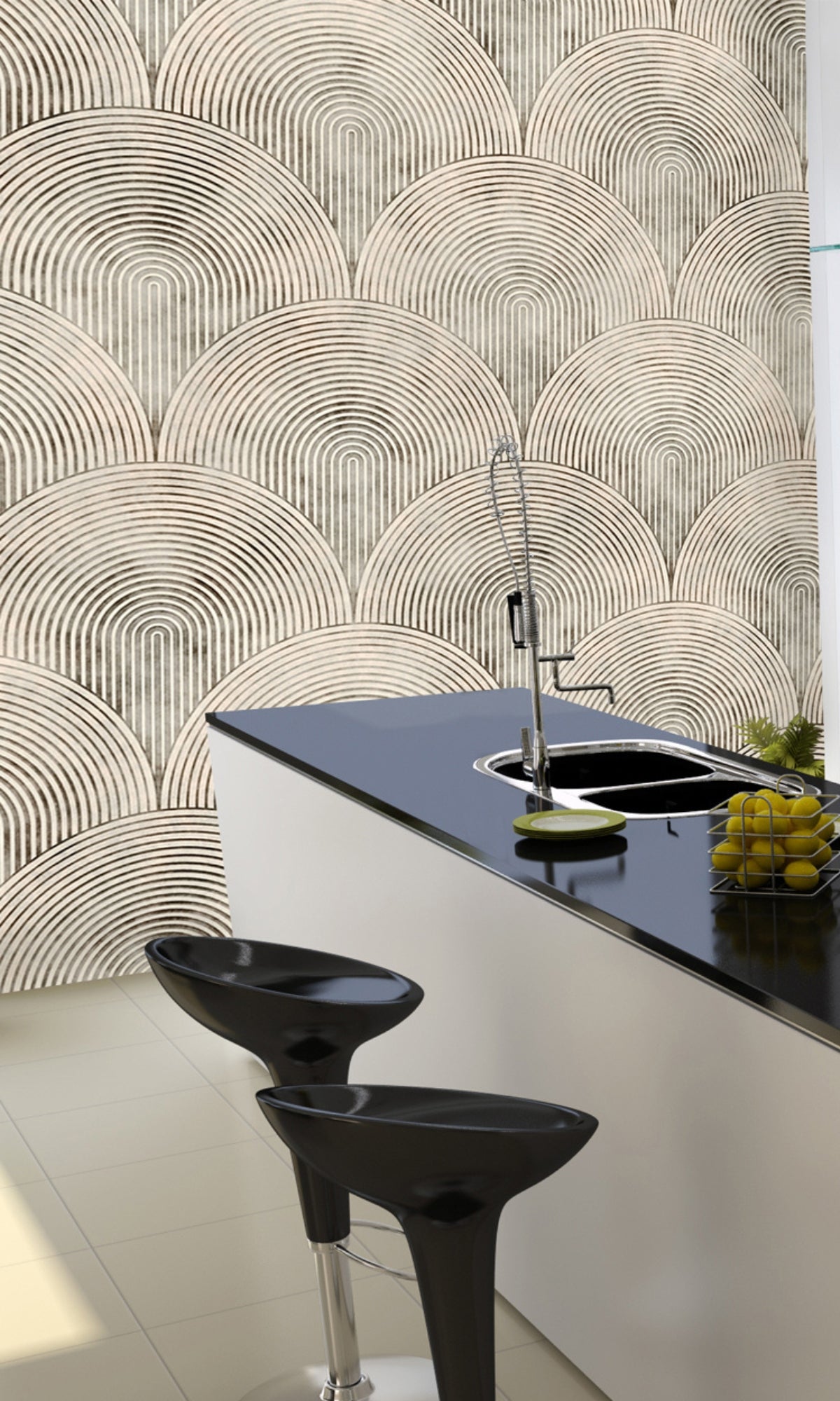 Modern Neutral Striped Wave Patterned Mural Wallpaper Design M1348 for Home and Office