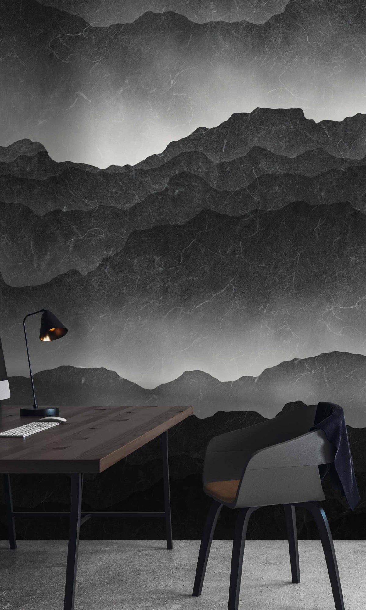 Stunning Black, White and Gray Fading Mountain Scenery Mural Wallpaper - M1385
