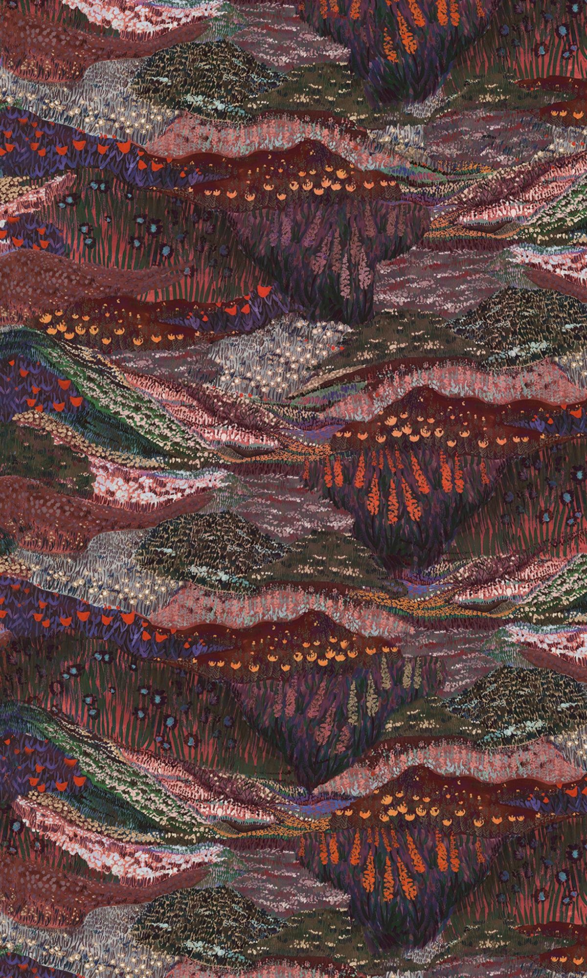 Burgundy-Colored Panoramic Valleys Decorative Wallpaper RM9028 for Home Interior